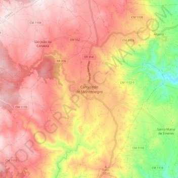 Mapa topográfico Carrazedo de Montenegro, altitud, relieve