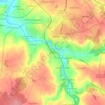Mapa topográfico Chapterie, altitud, relieve