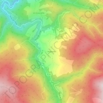 Mapa topográfico Roquerlan, altitud, relieve