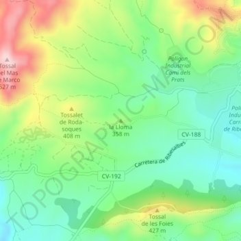 Mapa topográfico la Lloma, altitud, relieve