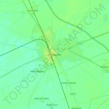 Mapa topográfico Kotkapura, altitud, relieve