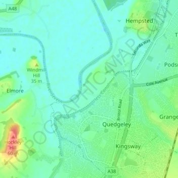 Mapa topográfico Lower Rea, altitud, relieve