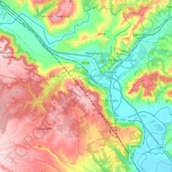 Mapa topográfico Orte, altitud, relieve