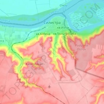 Mapa topográfico Silistra, altitud, relieve