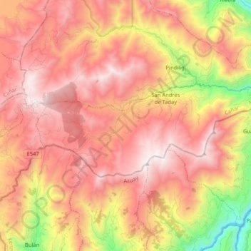 Mapa topográfico Taday, altitud, relieve