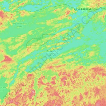 Mapa topográfico Minnitaki Lake, altitud, relieve