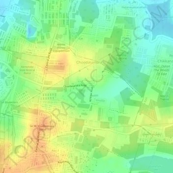 Mapa topográfico Choodasandra, altitud, relieve