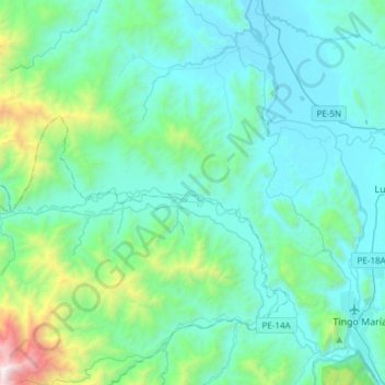 Mapa topográfico Rupa-Rupa, altitud, relieve