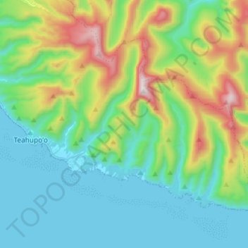 Mapa topográfico Teahupoo, altitud, relieve