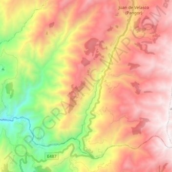 Mapa topográfico Río Pangor, altitud, relieve
