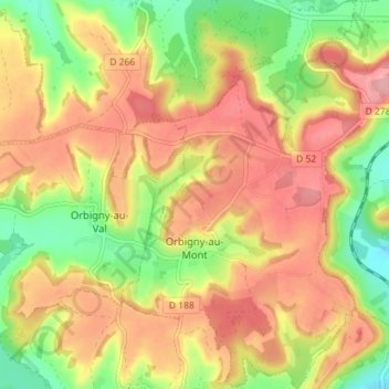 Mapa topográfico Orbigny-au-Mont, altitud, relieve