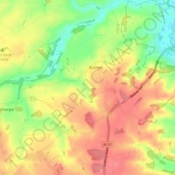 Mapa topográfico Bulmer, altitud, relieve