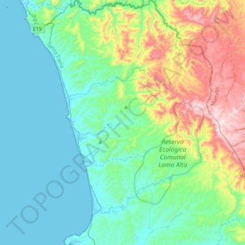 Mapa topográfico Parroquia Manglaralto, altitud, relieve
