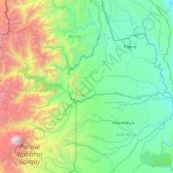 Mapa topográfico Río Palora, altitud, relieve