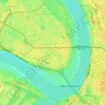 Mapa topográfico Oberkassel, altitud, relieve