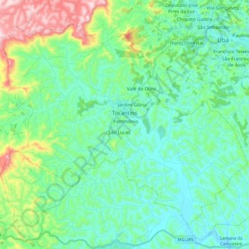 Mapa topográfico Tocantins, altitud, relieve