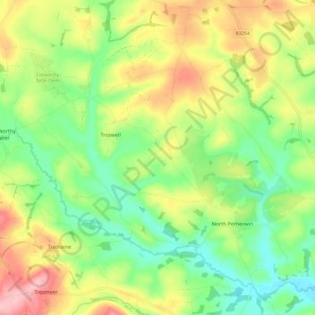 Mapa topográfico North Petherwin, altitud, relieve