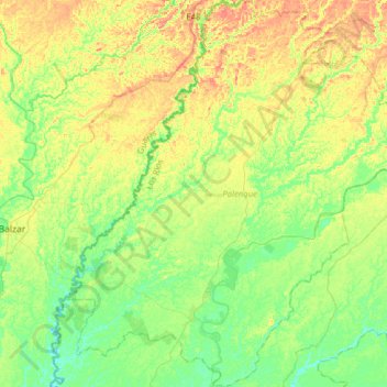Mapa topográfico Palenque, altitud, relieve