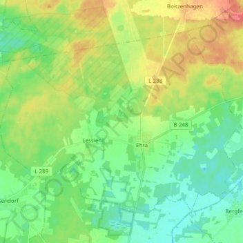 Mapa topográfico Ehra-Lessien, altitud, relieve