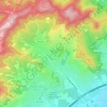 Mapa topográfico Cabrils, altitud, relieve