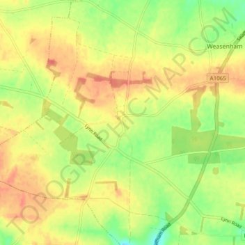 Mapa topográfico Rougham, altitud, relieve