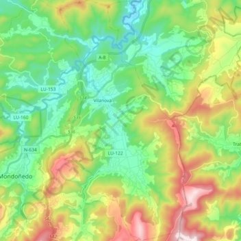 Mapa topográfico Lourenzá, altitud, relieve