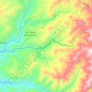 Mapa topográfico Rio Pamplona, altitud, relieve