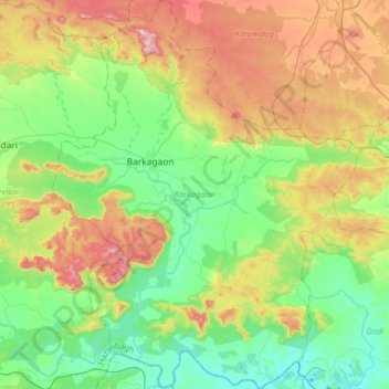 Mapa topográfico Barkagaon, altitud, relieve