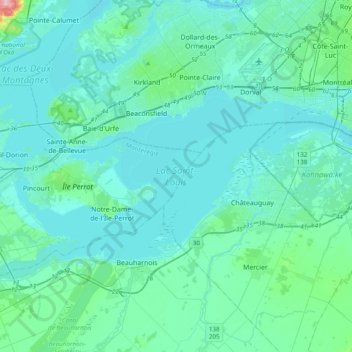 Mapa topográfico Lake Saint-Louis, altitud, relieve