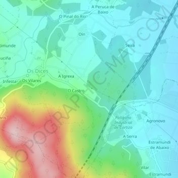 Mapa topográfico Oín, altitud, relieve