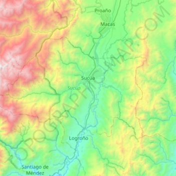 Mapa topográfico Sucúa, altitud, relieve