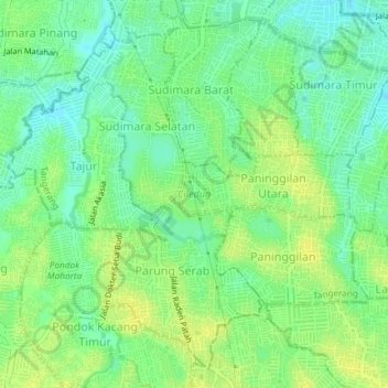Mapa topográfico Ciledug, altitud, relieve