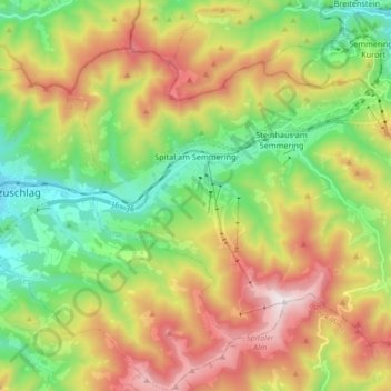 Mapa topográfico Gemeinde Spital am Semmering, altitud, relieve