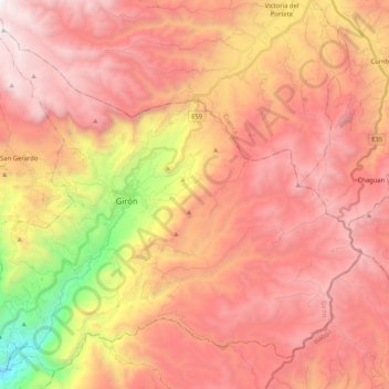 Mapa topográfico Giron, altitud, relieve