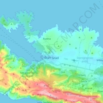 Mapa topográfico Grad Stari Grad, altitud, relieve