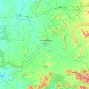 Mapa topográfico Devgadh Baria, altitud, relieve