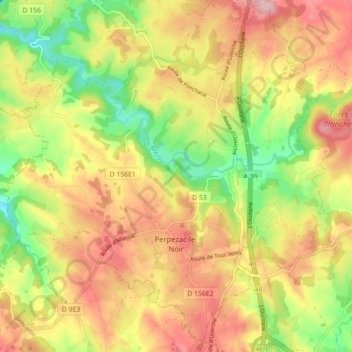 Mapa topográfico Perpezac-le-Noir, altitud, relieve