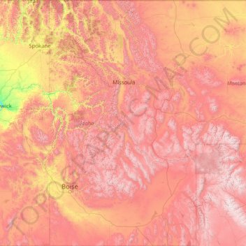 Mapa topográfico Idaho, altitud, relieve