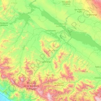 Mapa topográfico La Concordia, altitud, relieve