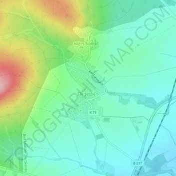 Mapa topográfico Flegessen, altitud, relieve