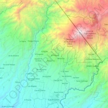 Mapa topográfico Cacahoatán, altitud, relieve