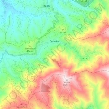 Mapa topográfico Celavisa, altitud, relieve