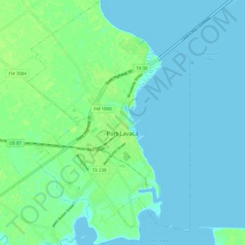 Mapa topográfico Port Lavaca, altitud, relieve