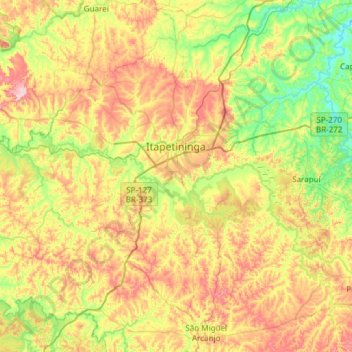 Mapa topográfico Itapetininga, altitud, relieve
