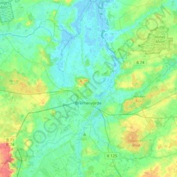 Mapa topográfico Bremervörde, altitud, relieve