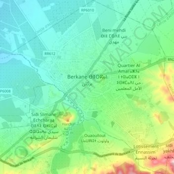 Mapa topográfico Berkane, altitud, relieve