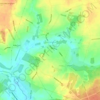 Mapa topográfico Swannington, altitud, relieve