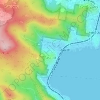 Mapa topográfico Tascott, altitud, relieve