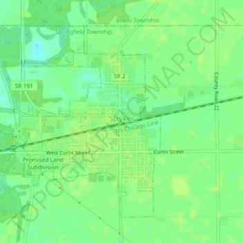 Mapa topográfico Stryker, altitud, relieve