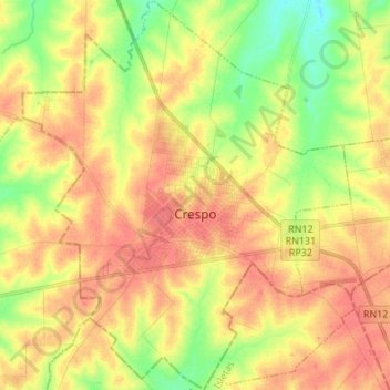 Mapa topográfico Crespo, altitud, relieve